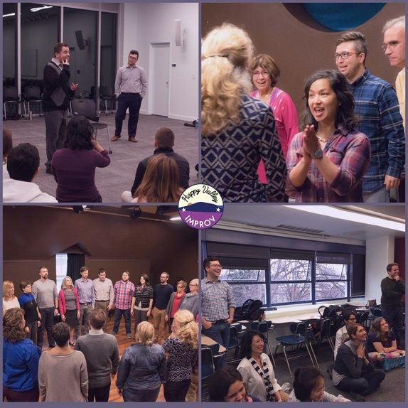 Collage of four workshops run by Happy Valley Improv